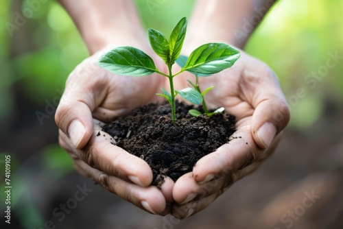 Hands Holding Green Sapling - Close-up of hands nurturing a young green plant, symbolizing growth and sustainability