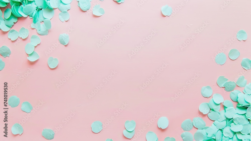 Elegant Mint Green Confetti on Pink Pastel Background