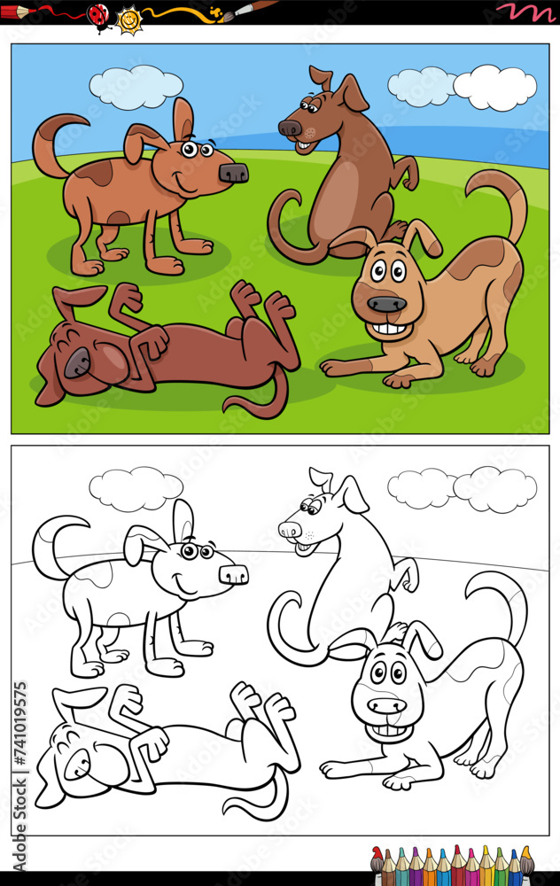 Obraz premium cartoon dogs or puppies characters group coloring page