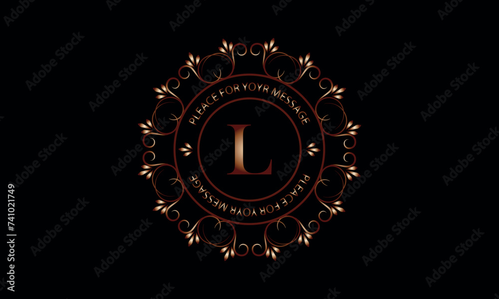 Fototapeta premium Monogram design template for one or two letters such as L with space for text in a circle. Logo identity for restaurant, hotel, heraldry, jewelry.