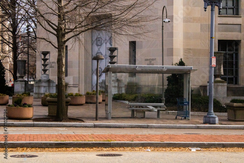bus stop in washington dc with street lamp