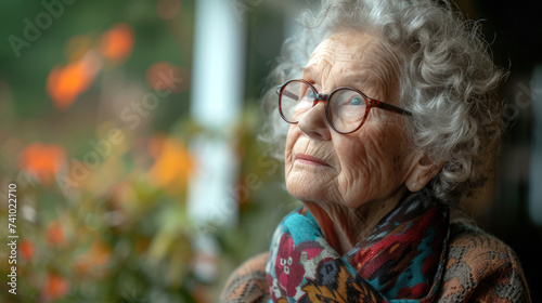 A Serene Portrait of an Elderly Woman Gazing Through the Window