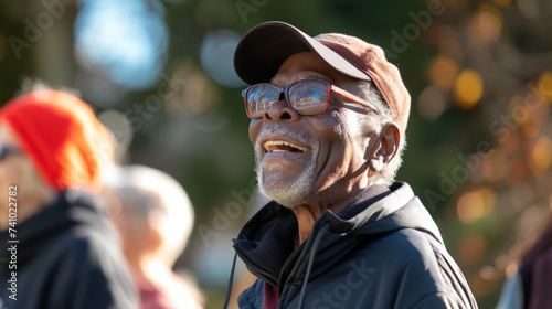 Active African American Senior Enjoys Modern Exercise Outdoors