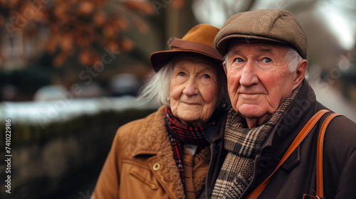 A Romantic Photo of an Elderly Couple in Fall
