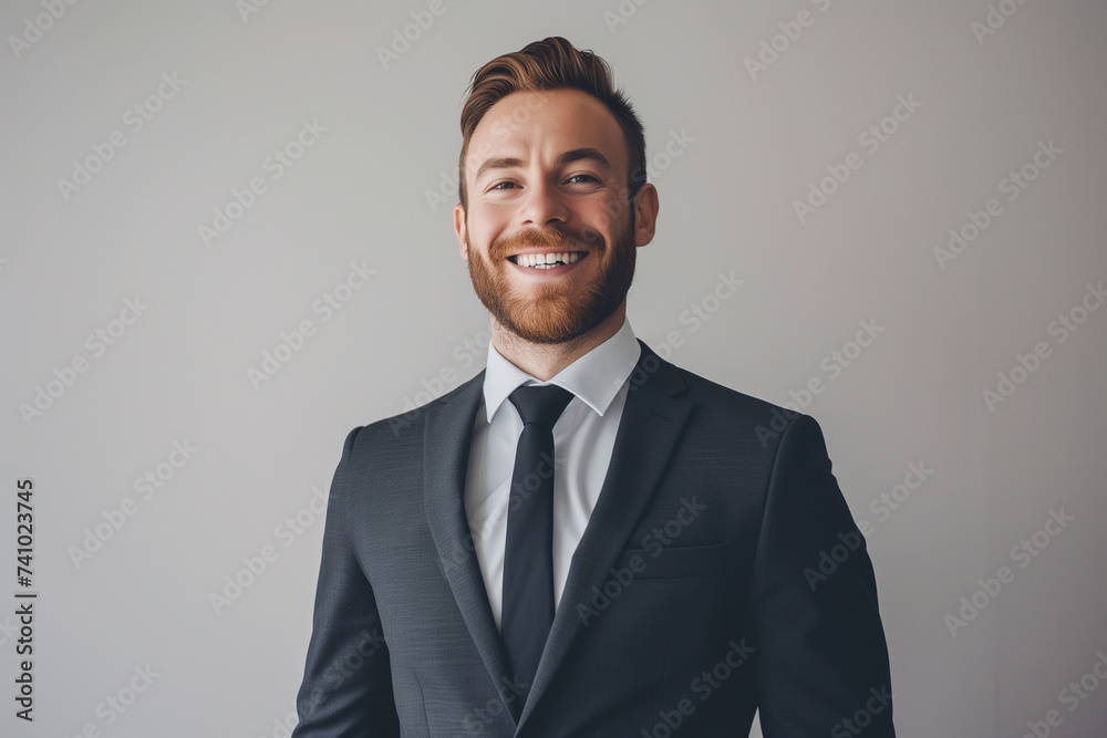 Portrait of handsome caucasian man in formal suit looking at camera smiling with toothy smile Portrait of handsome caucasian man in formal suit looking at camera smiling with toothy smile