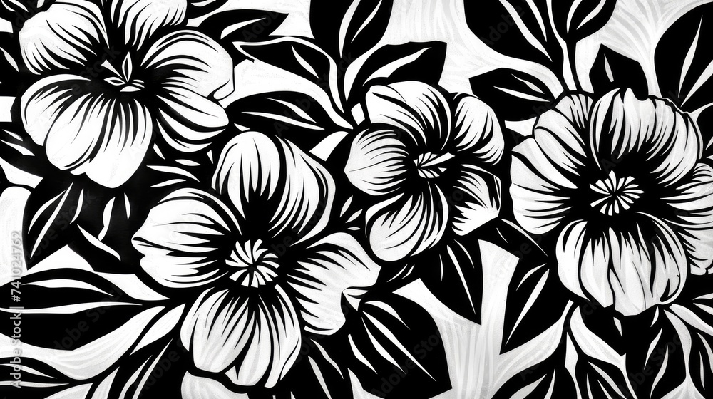 Generative AI, Painted linocut style flowers and plants in watercolor and ink, simple poster
Generative AI, Painted linocut style flowers and plants in watercolor and ink, simple poster