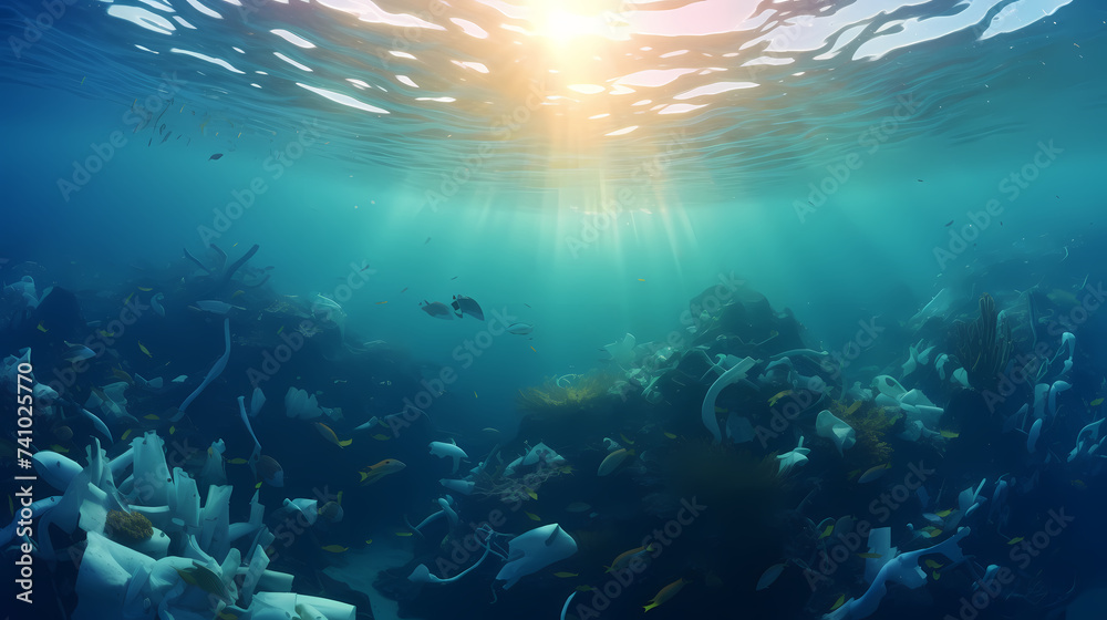 Naklejka premium Oceans polluted by plastic waste