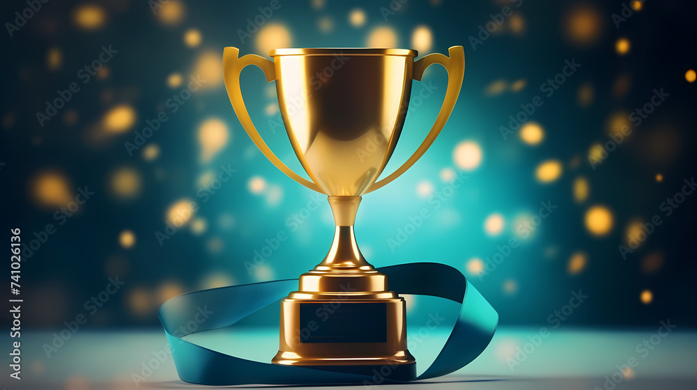 Golden trophy winner cup with copy space