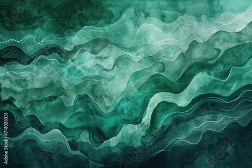 Abstract watercolor paint background dark Green gradient color with fluid curve lines texture 