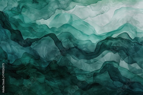 Abstract watercolor paint background dark Green gradient color with fluid curve lines texture 