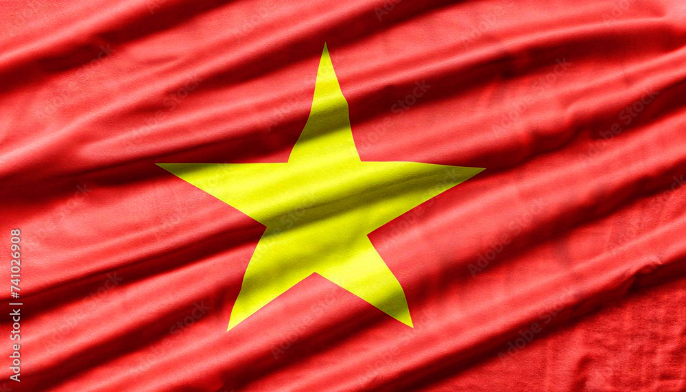 Vietnam flag with pleats with visible satin texture