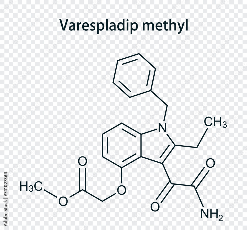 Chemical structure of varespladip methyl. Vector illustration isolated on transparent background. Chemical structure of varespladip methyl. Vector illustration isolated on transparent background.