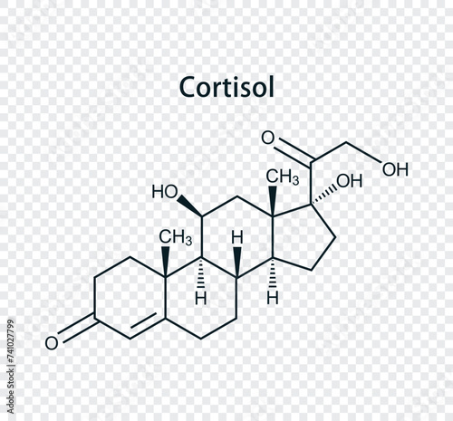 Cortisol chemical structure vector illustration. Isolated on transparent background.