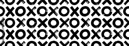 Grunge seamless banner design with crosses and circles. Seamless pattern with tic tac toe motif.