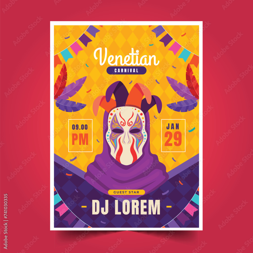 flat venice carnival vertical poster template design vector illustration