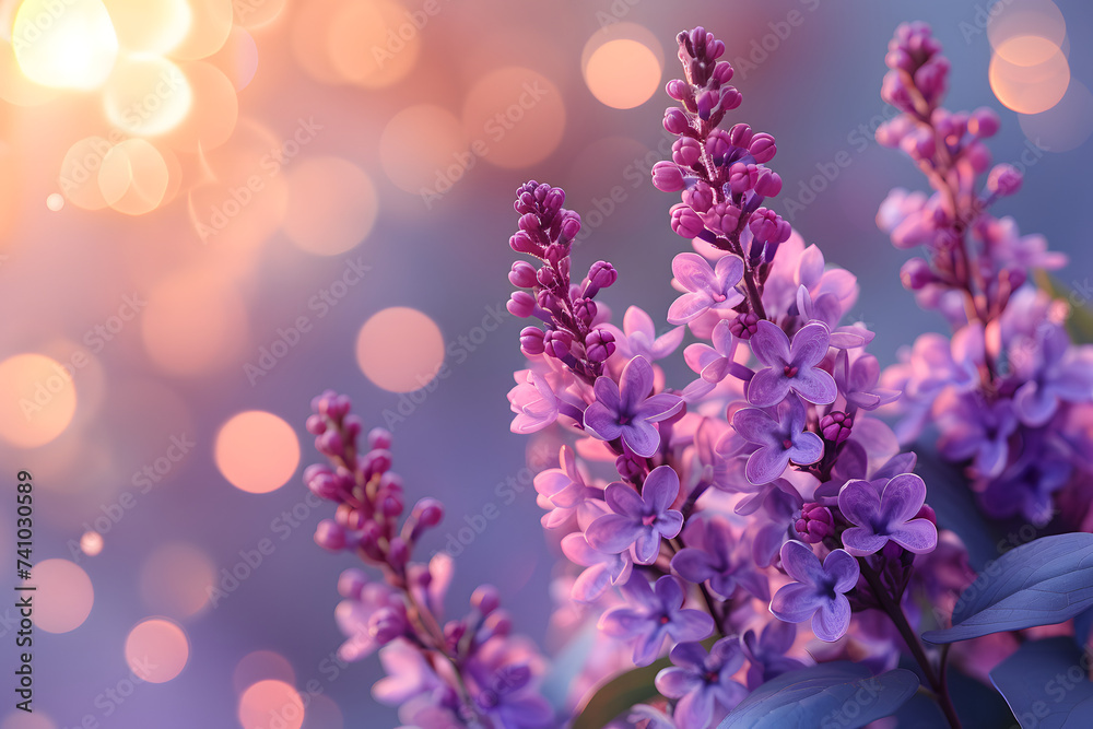 Purple lilac flowers blossom in garden, spring background Purple lilac flowers blossom in garden, spring background