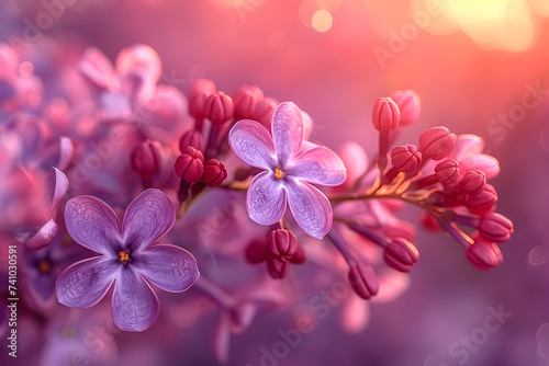 Purple lilac flowers blossom in garden  spring background