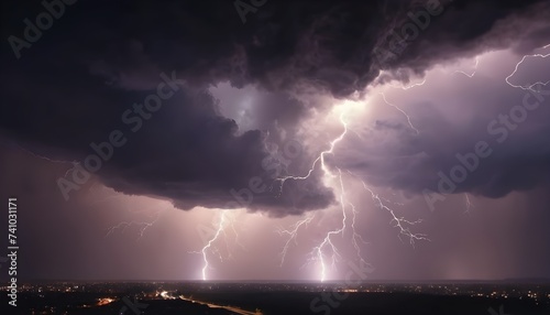 lightning in the night over a city landscape 