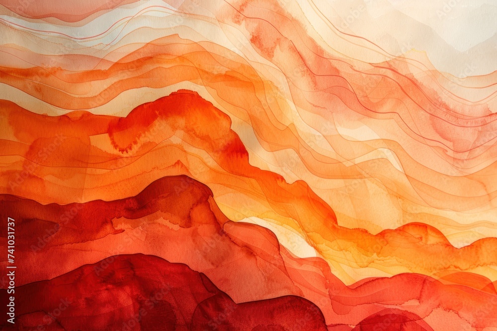 Abstract watercolor paint background dark Orange gradient color with fluid curve lines texture