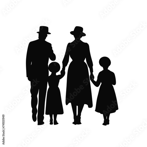 amish family parents and children vector illustration isolated transparent background logo, cut out or cutout t-shirt print design