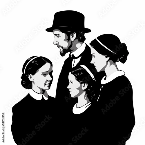 amish family parents and children vector illustration isolated transparent background logo, cut out or cutout t-shirt print design