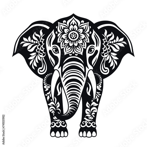 indian elephant with mandala flower vector illustration isolated transparent background logo, cut out or cutout t-shirt print design