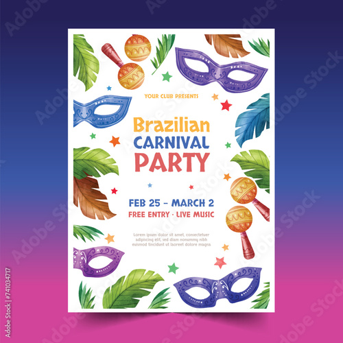 watercolor brazilian carnival vertical flyer template design vector illustration