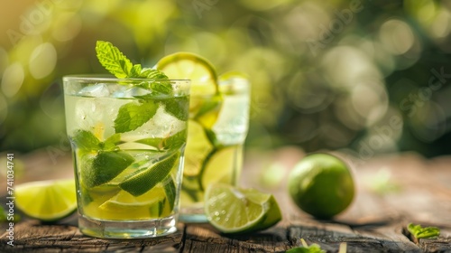 Refreshing citrus and mint combine in a vibrant glass of limeade, perfect for a summer day spent outdoors photo