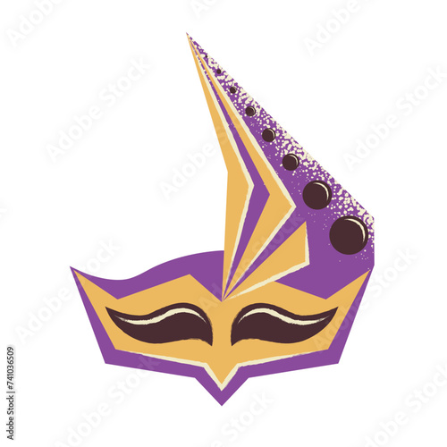 Elegant masquerade mask in purple color. Bright carnival accessory. Flat vector illustration isolated on white background.