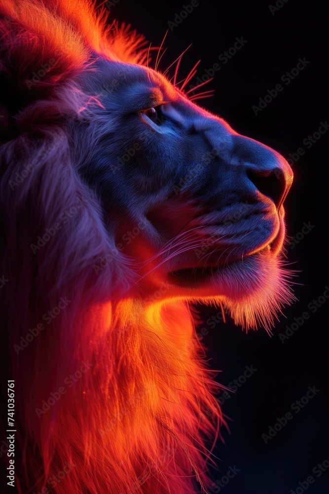 Leon in neon. closeup Neon animal portrait fuse the natural world with contemporary aesthetics, creating visually stunning compositions Leon in neon. closeup Neon animal portrait fuse the natural world with contemporary aesthetics, creating visually stunning compositions