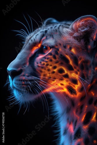 Leopard in neon. closeup Neon animal portrait fuse the natural world with contemporary aesthetics, creating visually stunning compositions