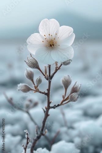 minimalist compositions of flowers. Highlight the beauty of minimalism in nature with photographs of solitary blooms set against stark landscapes, their simplicity conveying a sense of purity and grac photo