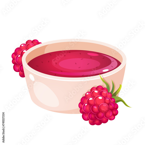 Vector illustration of raspberry jam plate isolated on white background.