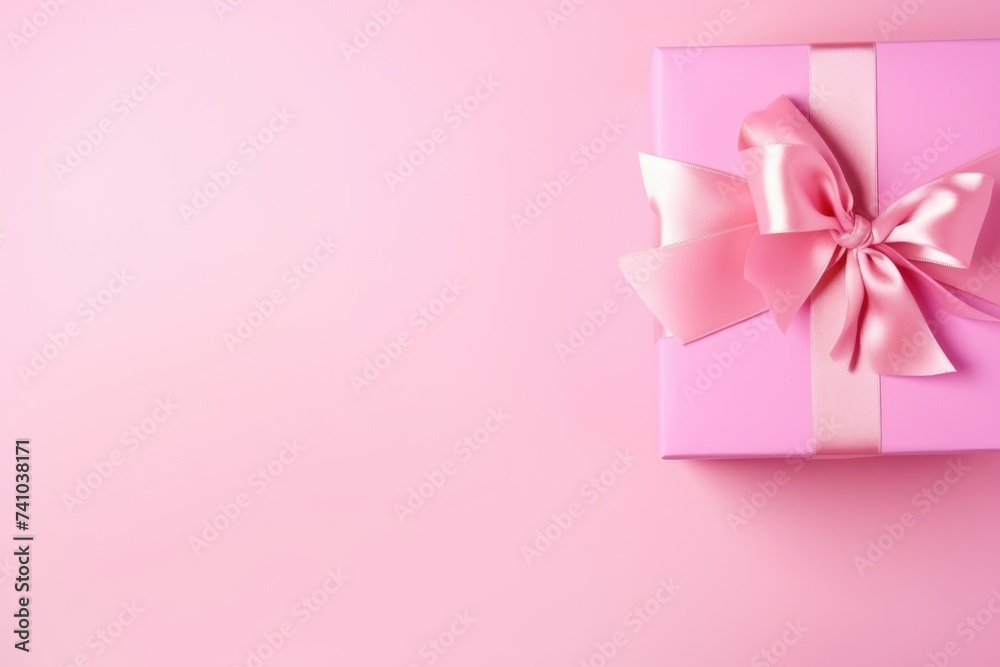 Delicate pink gift box adorned with a silky satin bow on a matching pink background, space for text. Pink Gift Box with Elegant Satin Ribbon Delicate pink gift box adorned with a silky satin bow on a matching pink background, space for text. Pink Gift Box with Elegant Satin Ribbon