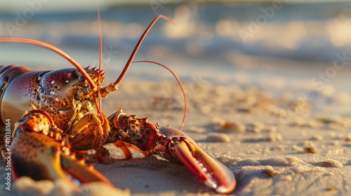 Gros plan sur un homard sur le sable d'une plage » IA générative