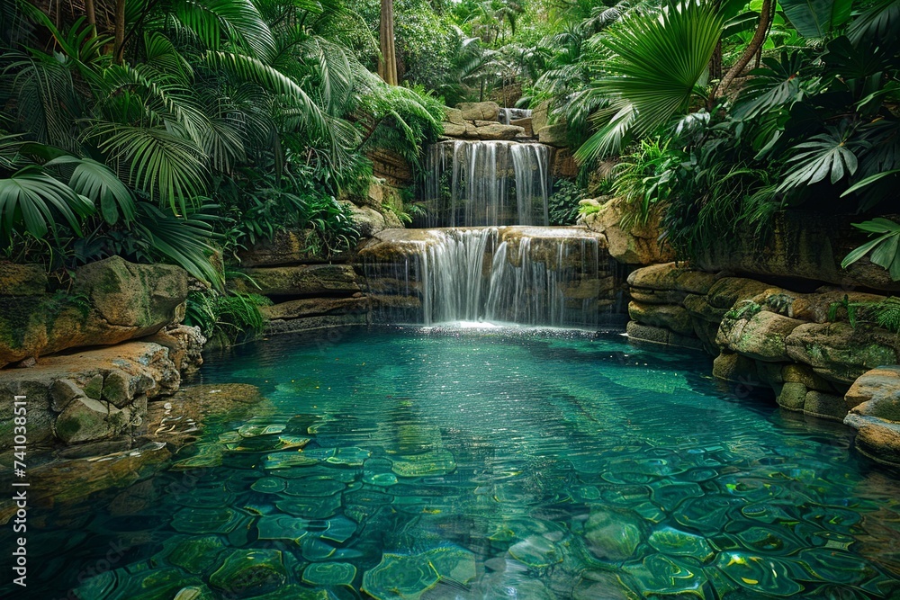 Naklejka premium Witness the haunting beauty of the ancient temple ruins on the island of Thule, where crumbling stone structures are entwined with vines and moss, hinting at a lost civilization and forgotten powers