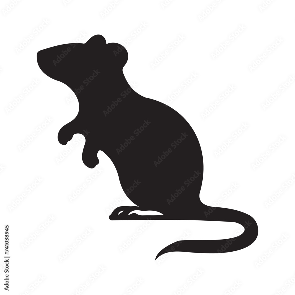 Graceful Rat Silhouette Vector, mouse silhouette icon vector set for logo, Black mouse vector, mouse silhouette isolated on white background
