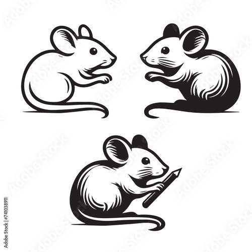Mouse rat silhouettes set, large pack of vector silhouette design, isolated white background, Mouse Icon, Large set of graphic illustration of a black silhouette of a realistic rat in isolate on a whi
