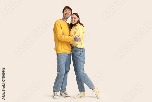 Young couple on white background. Valentine's day celebration