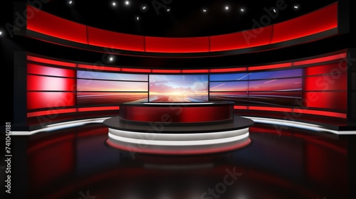 blank tv news studio with anchor desk background
