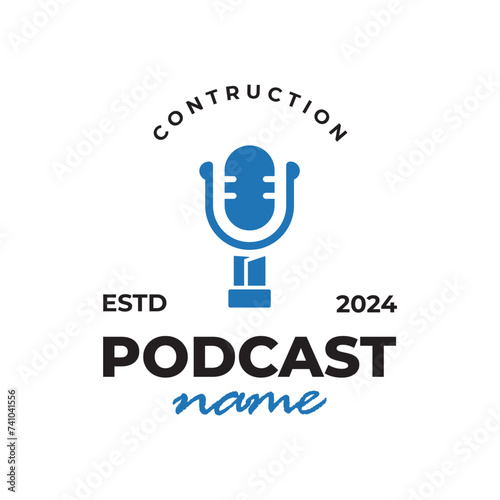 podcast construction logo, podcast logo about construction, building logo, podcast logo template