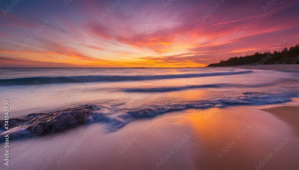 sunset, beach, secluded, tranquil, waves, ocean, sand, atmosphere, horizon, sky, water, evening, outdoor, nature, wave, sea, calm, peaceful, travel, landscape, coast, sun, reflection, twilight