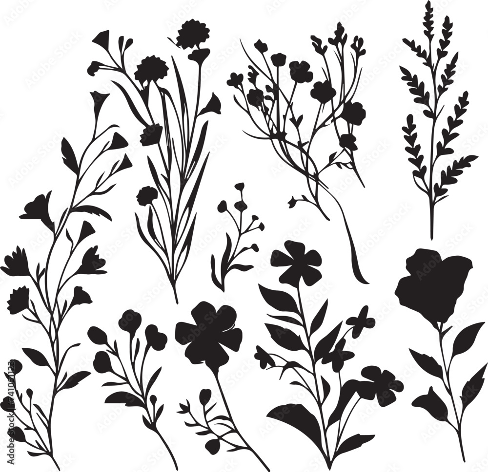 Set Flowers. Hand drawn vector illustration