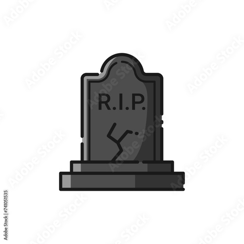 Gravestone Lineal Icon - Halloween Elements Icon Vector Illustration.
