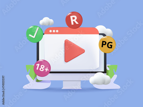 Content rating abstract concept vector illustration 3D. Media and tv rating, content classification system, audience age