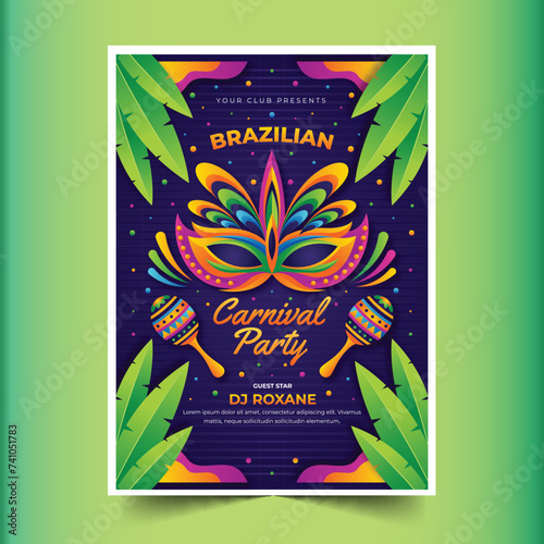 gradient brazilian carnival vertical flyer template design vector illustration