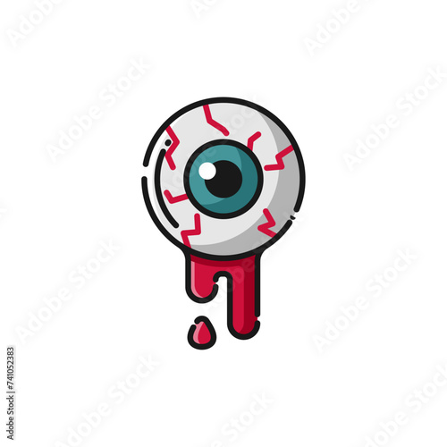 Bloody Eye Ball Lineal Icon - Halloween Elements Icon Vector Illustration.