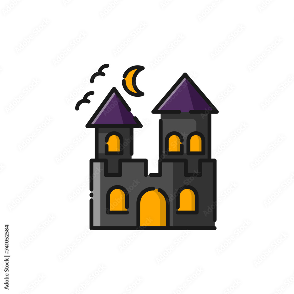 Ghost Palace Castle Lineal Icon - Halloween Elements Icon Vector Illustration.