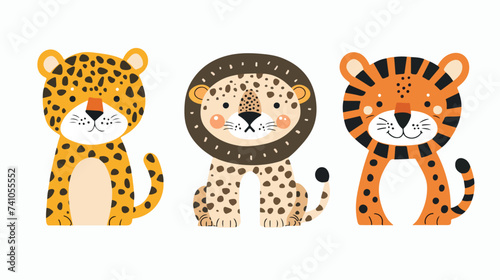 Lion cheetah leopard tiger standing icon set. Funny