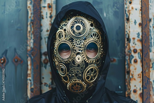 Person Wearing Mask With Gears photo